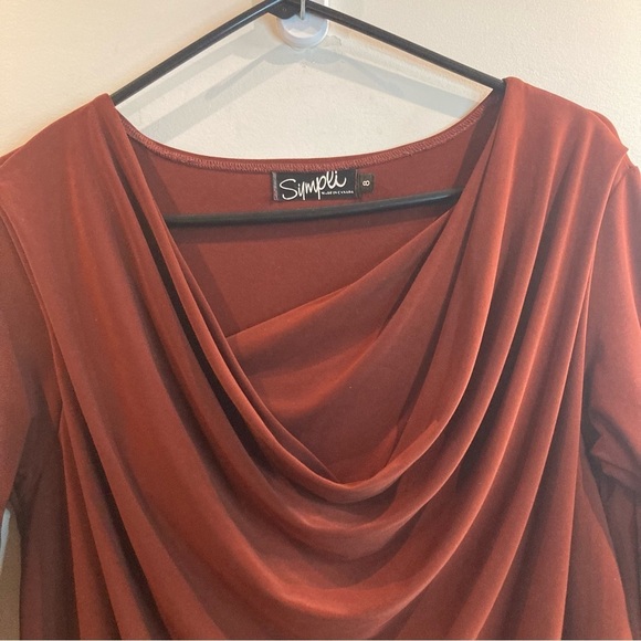 SYMPLI SZ 8 Twist Neck Flowy Slinky Cowl Neck  3/4 Sleeves Tunic Top Blouse - Picture 2 of 5